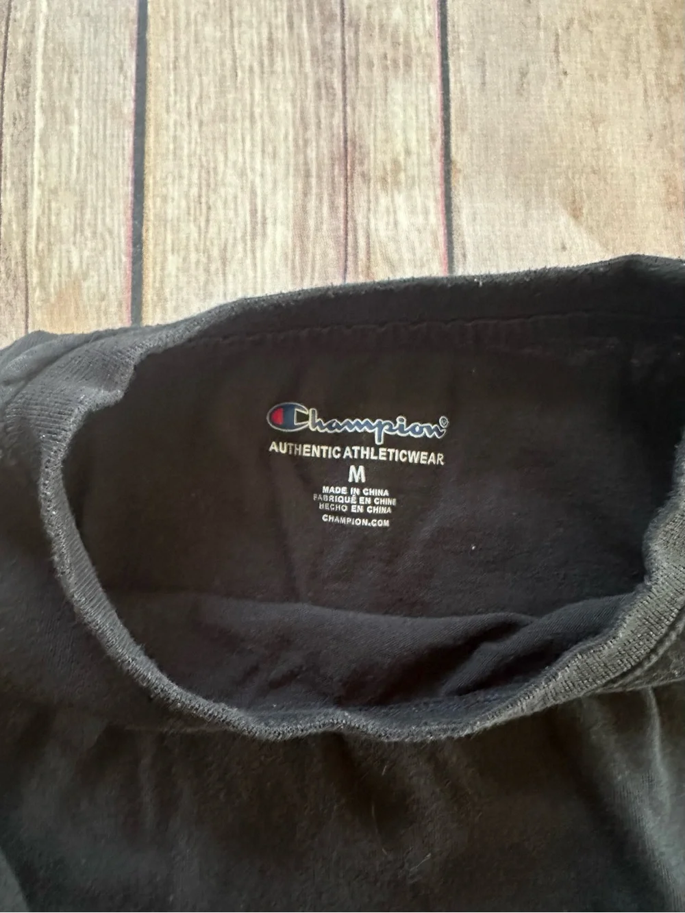 Champion Black Long Sleeve Shirt with Camo Green Logo